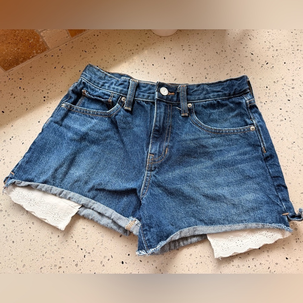 Old Navy Dark Blue Jean Shorts with White Lace Trim